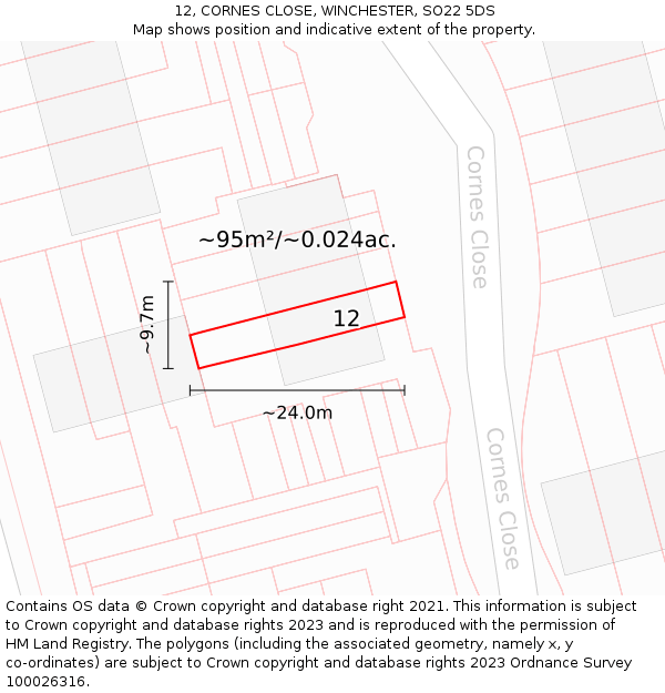 12, CORNES CLOSE, WINCHESTER, SO22 5DS: Plot and title map