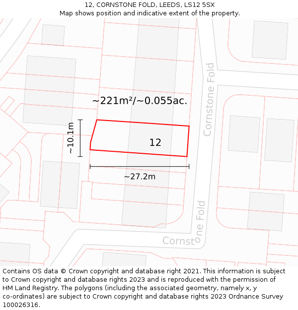 12, CORNSTONE FOLD, LEEDS, LS12 5SX: Plot and title map