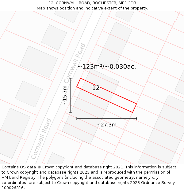 12, CORNWALL ROAD, ROCHESTER, ME1 3DR: Plot and title map
