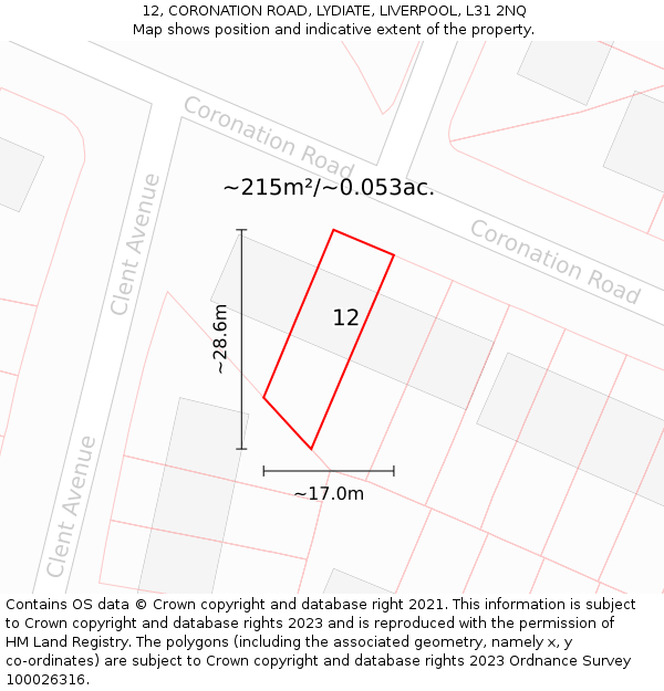 12, CORONATION ROAD, LYDIATE, LIVERPOOL, L31 2NQ: Plot and title map