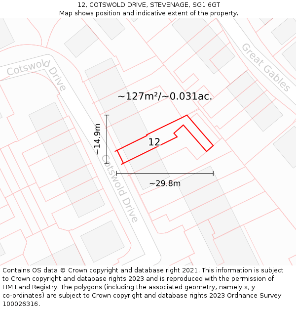 12, COTSWOLD DRIVE, STEVENAGE, SG1 6GT: Plot and title map