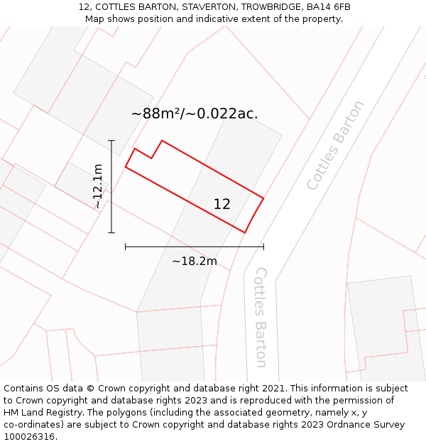 12, COTTLES BARTON, STAVERTON, TROWBRIDGE, BA14 6FB: Plot and title map