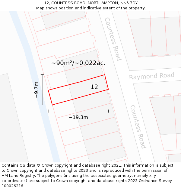 12, COUNTESS ROAD, NORTHAMPTON, NN5 7DY: Plot and title map