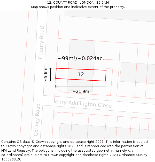 12, COUNTY ROAD, LONDON, E6 6NH: Plot and title map