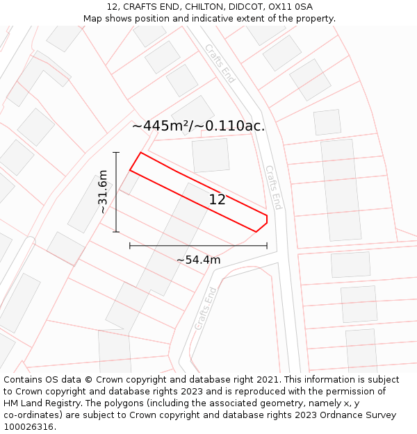 12, CRAFTS END, CHILTON, DIDCOT, OX11 0SA: Plot and title map