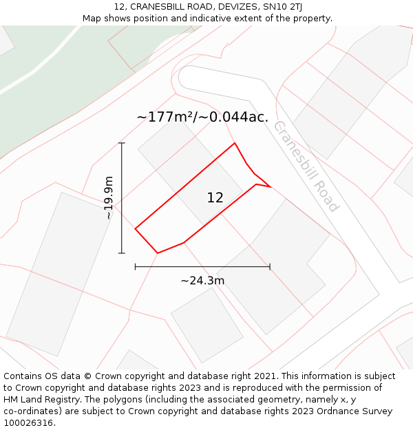 12, CRANESBILL ROAD, DEVIZES, SN10 2TJ: Plot and title map