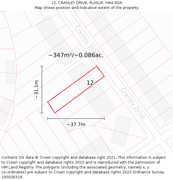 12, CRANLEY DRIVE, RUISLIP, HA4 6DA: Plot and title map