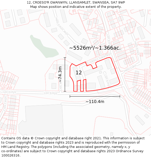 12, CROESO'R GWANWYN, LLANSAMLET, SWANSEA, SA7 9WP: Plot and title map