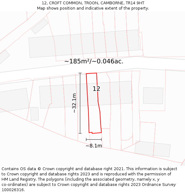 12, CROFT COMMON, TROON, CAMBORNE, TR14 9HT: Plot and title map