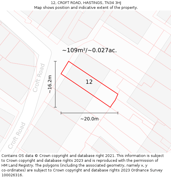 12, CROFT ROAD, HASTINGS, TN34 3HJ: Plot and title map