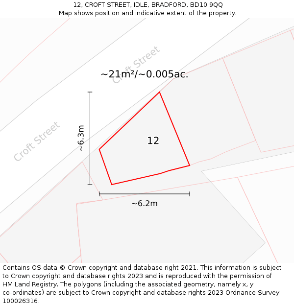 12, CROFT STREET, IDLE, BRADFORD, BD10 9QQ: Plot and title map