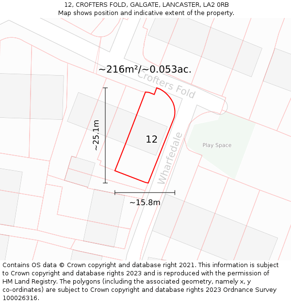 12, CROFTERS FOLD, GALGATE, LANCASTER, LA2 0RB: Plot and title map