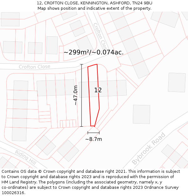 12, CROFTON CLOSE, KENNINGTON, ASHFORD, TN24 9BU: Plot and title map