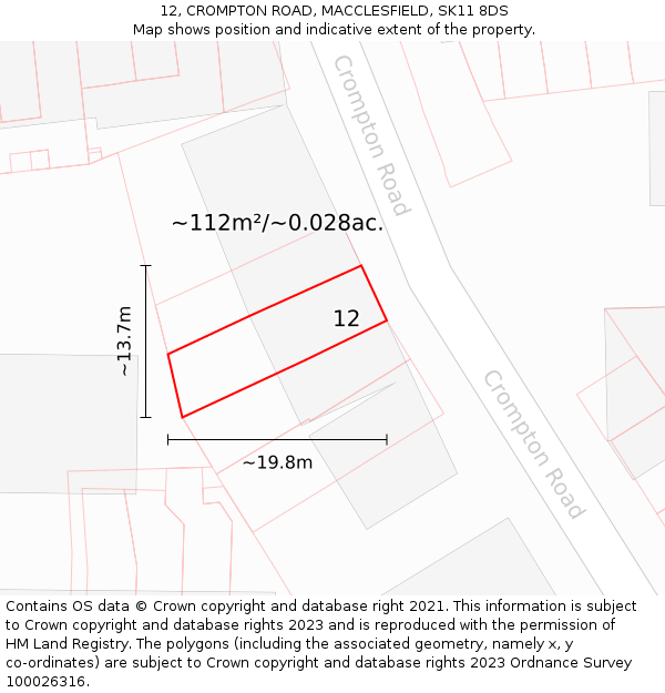 12, CROMPTON ROAD, MACCLESFIELD, SK11 8DS: Plot and title map