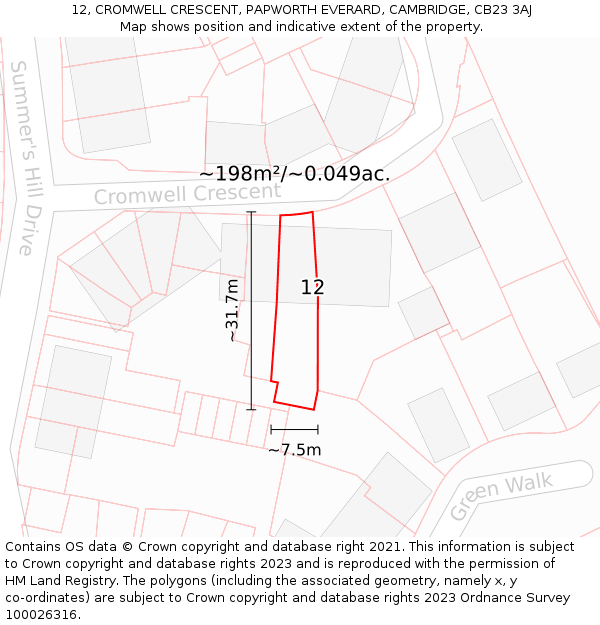 12, CROMWELL CRESCENT, PAPWORTH EVERARD, CAMBRIDGE, CB23 3AJ: Plot and title map