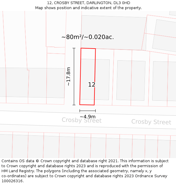 12, CROSBY STREET, DARLINGTON, DL3 0HD: Plot and title map