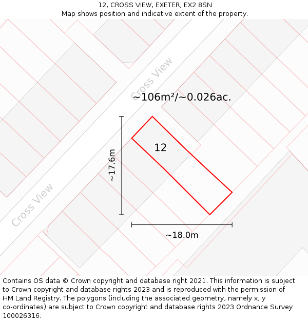 12, CROSS VIEW, EXETER, EX2 8SN: Plot and title map