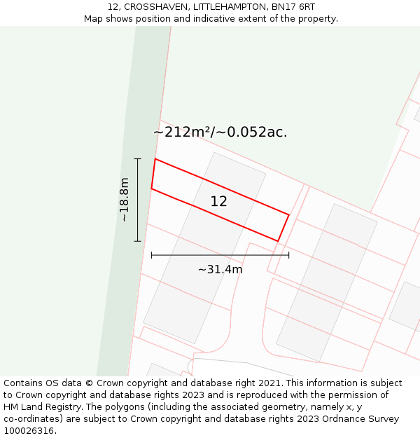12, CROSSHAVEN, LITTLEHAMPTON, BN17 6RT: Plot and title map