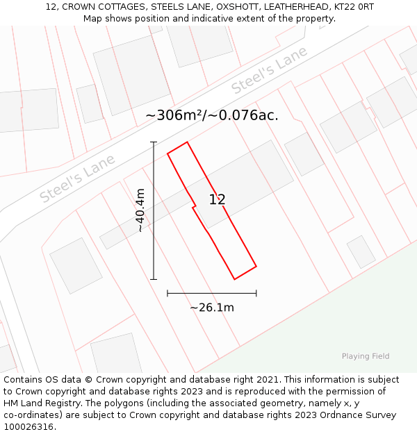 12, CROWN COTTAGES, STEELS LANE, OXSHOTT, LEATHERHEAD, KT22 0RT: Plot and title map