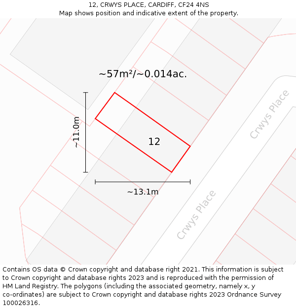 12, CRWYS PLACE, CARDIFF, CF24 4NS: Plot and title map