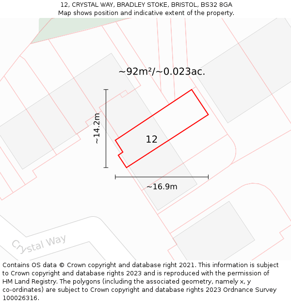 12, CRYSTAL WAY, BRADLEY STOKE, BRISTOL, BS32 8GA: Plot and title map