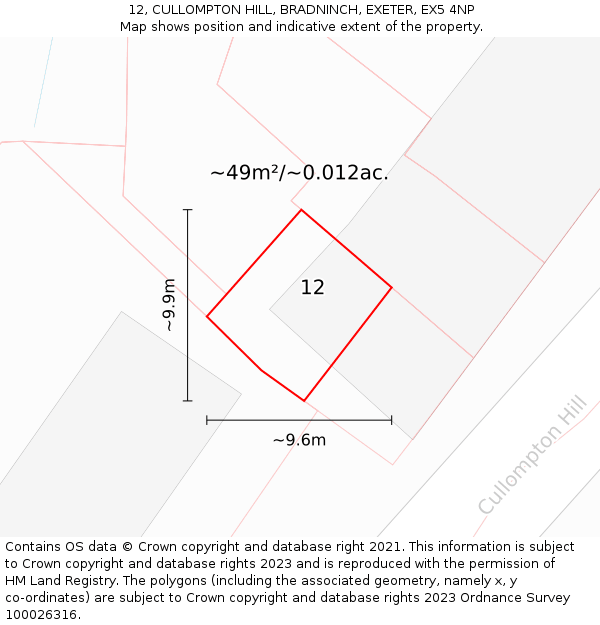 12, CULLOMPTON HILL, BRADNINCH, EXETER, EX5 4NP: Plot and title map