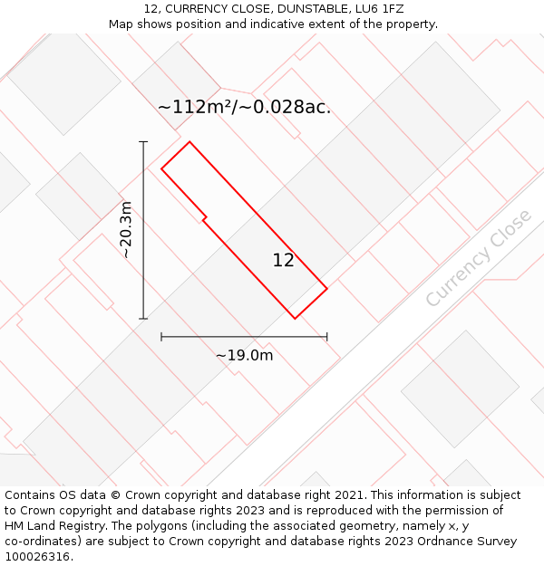 12, CURRENCY CLOSE, DUNSTABLE, LU6 1FZ: Plot and title map