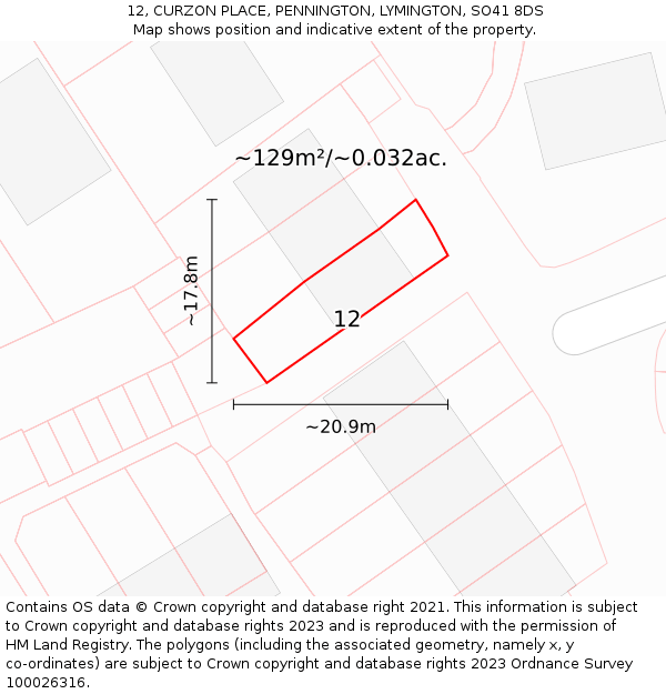 12, CURZON PLACE, PENNINGTON, LYMINGTON, SO41 8DS: Plot and title map