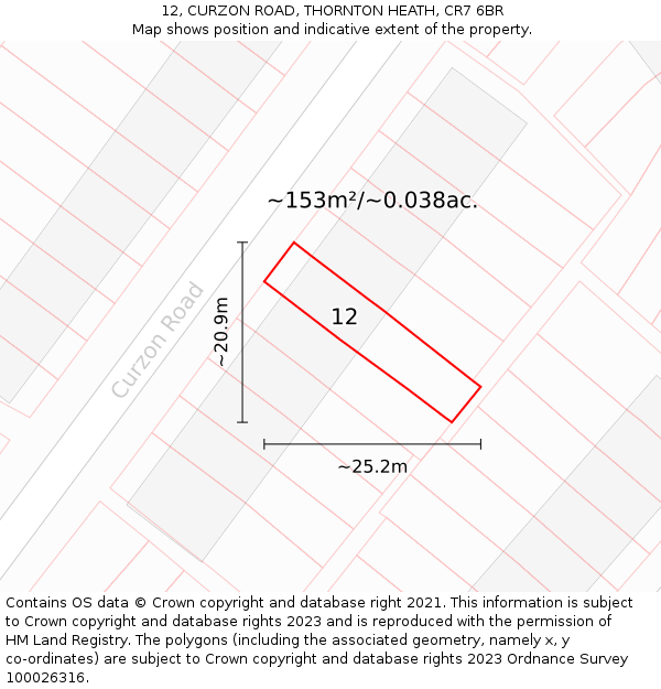12, CURZON ROAD, THORNTON HEATH, CR7 6BR: Plot and title map