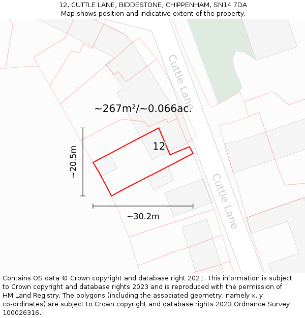 12, CUTTLE LANE, BIDDESTONE, CHIPPENHAM, SN14 7DA: Plot and title map