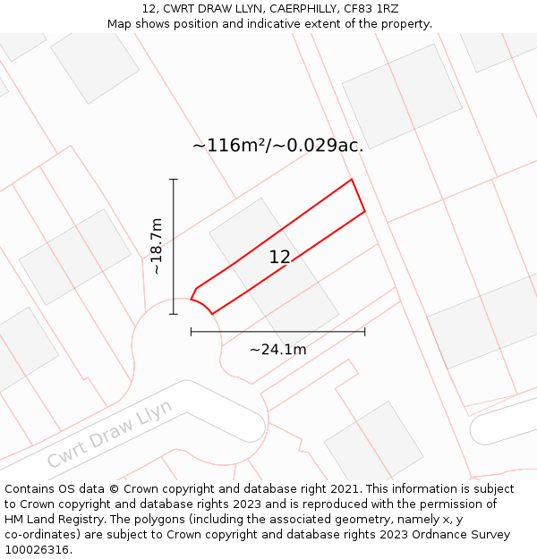 12, CWRT DRAW LLYN, CAERPHILLY, CF83 1RZ: Plot and title map