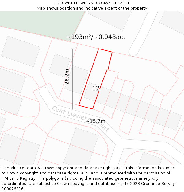 12, CWRT LLEWELYN, CONWY, LL32 8EF: Plot and title map