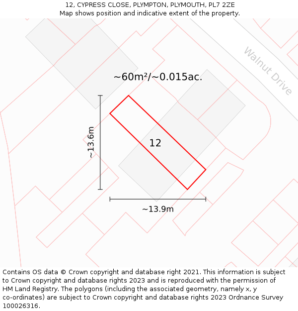 12, CYPRESS CLOSE, PLYMPTON, PLYMOUTH, PL7 2ZE: Plot and title map