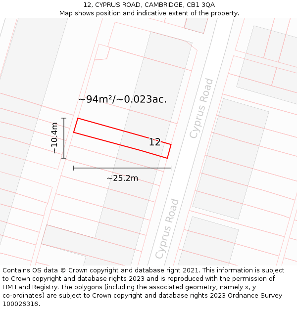 12, CYPRUS ROAD, CAMBRIDGE, CB1 3QA: Plot and title map