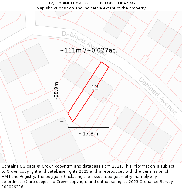12, DABINETT AVENUE, HEREFORD, HR4 9XG: Plot and title map