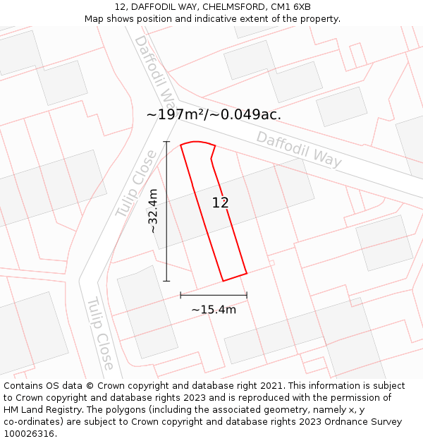 12, DAFFODIL WAY, CHELMSFORD, CM1 6XB: Plot and title map