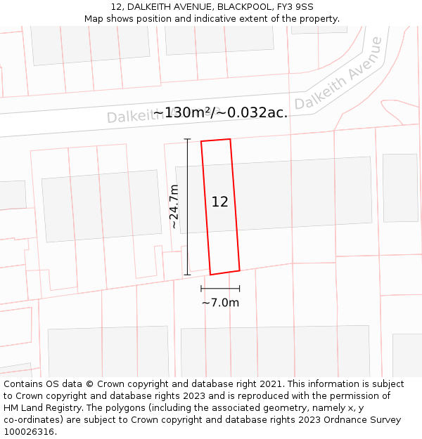 12, DALKEITH AVENUE, BLACKPOOL, FY3 9SS: Plot and title map