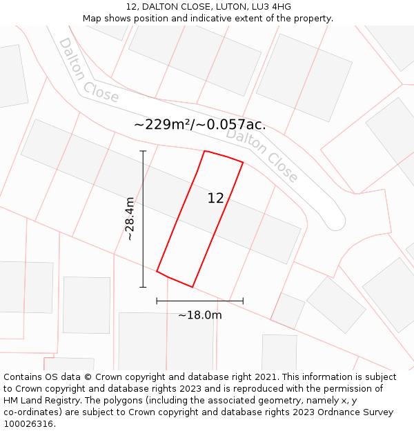 12, DALTON CLOSE, LUTON, LU3 4HG: Plot and title map