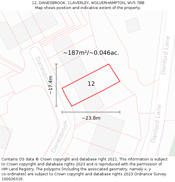 12, DANESBROOK, CLAVERLEY, WOLVERHAMPTON, WV5 7BB: Plot and title map