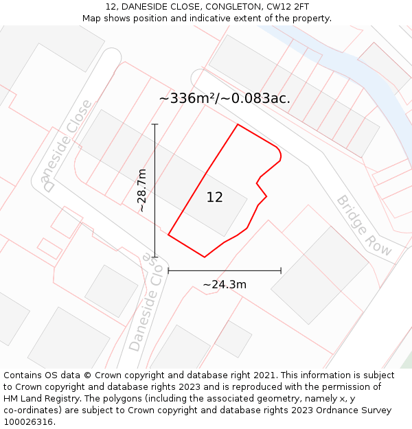 12, DANESIDE CLOSE, CONGLETON, CW12 2FT: Plot and title map