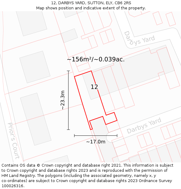 12, DARBYS YARD, SUTTON, ELY, CB6 2RS: Plot and title map