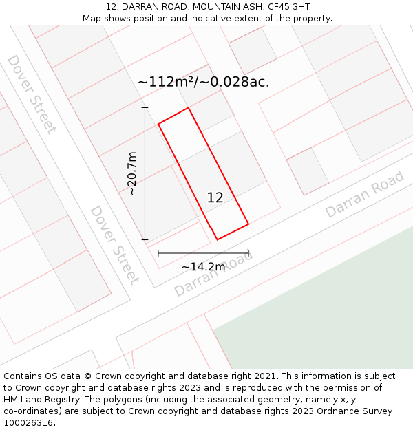 12, DARRAN ROAD, MOUNTAIN ASH, CF45 3HT: Plot and title map