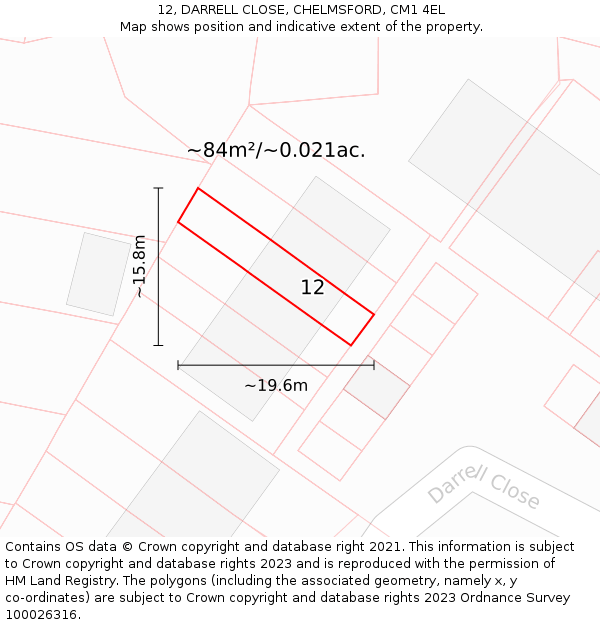 12, DARRELL CLOSE, CHELMSFORD, CM1 4EL: Plot and title map