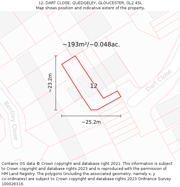 12, DART CLOSE, QUEDGELEY, GLOUCESTER, GL2 4SL: Plot and title map