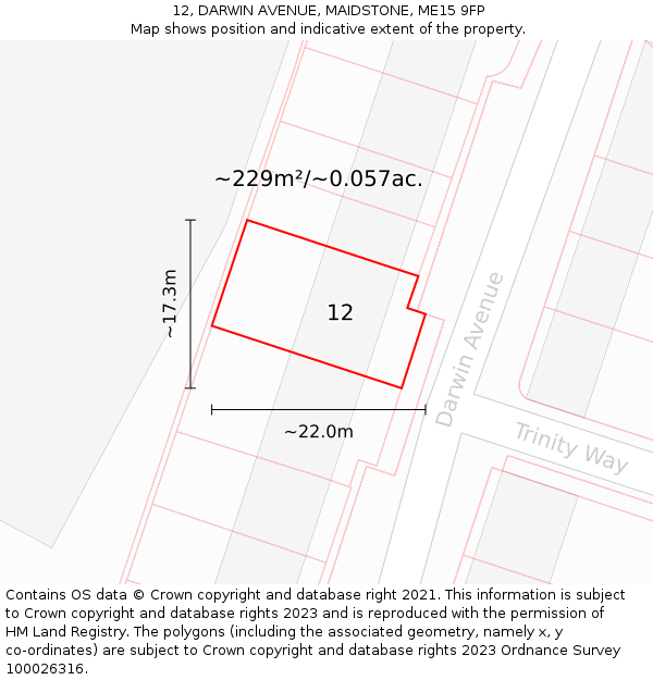 12, DARWIN AVENUE, MAIDSTONE, ME15 9FP: Plot and title map