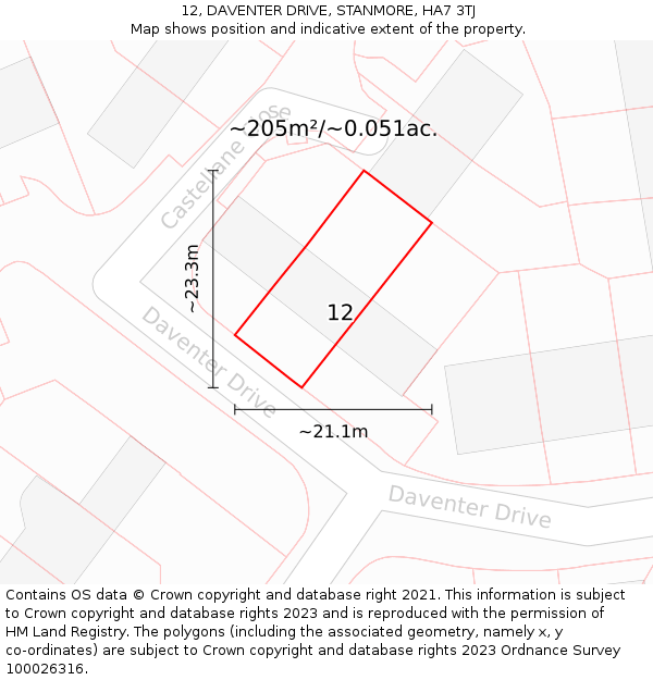 12, DAVENTER DRIVE, STANMORE, HA7 3TJ: Plot and title map