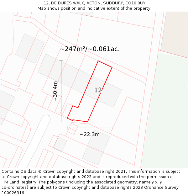 12, DE BURES WALK, ACTON, SUDBURY, CO10 0UY: Plot and title map