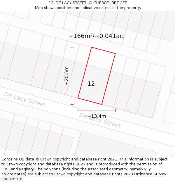 12, DE LACY STREET, CLITHEROE, BB7 2EE: Plot and title map