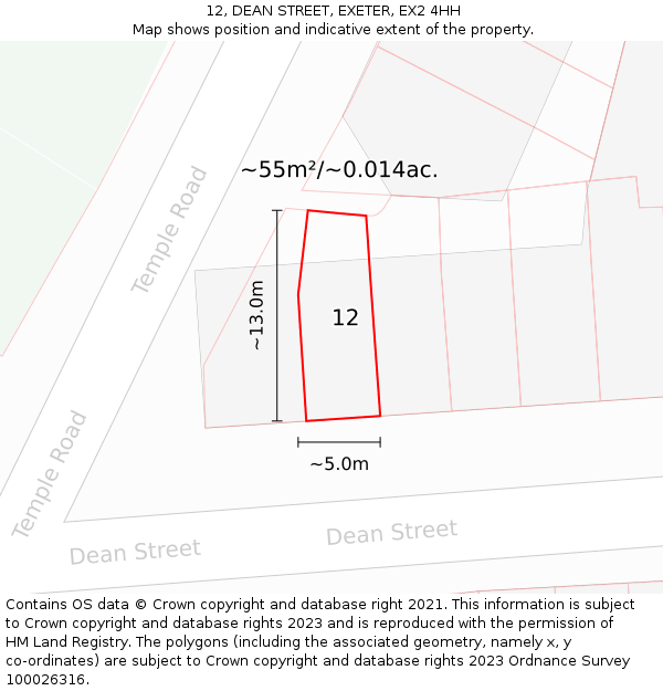 12, DEAN STREET, EXETER, EX2 4HH: Plot and title map