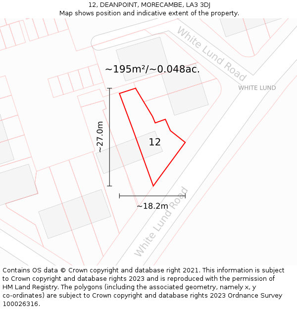 12, DEANPOINT, MORECAMBE, LA3 3DJ: Plot and title map